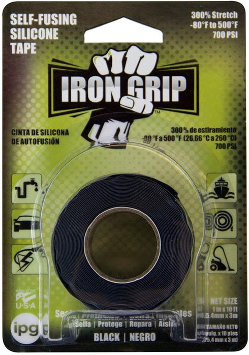 IPG Iron Grip Self-Fusing Silicone Tape, 1" x 10 ft, Black (Single Roll)...