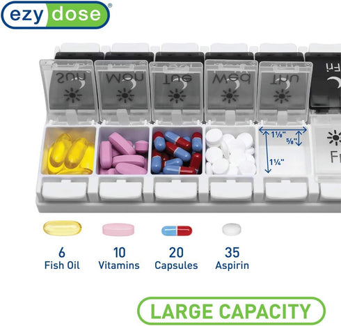EZY DOSE Push Button (7-Day) Pill Case, Medicine Planner, Vitamin Organizer, 2 Times a Day AM/PM, Removable Trays, Large Compartments, Arthritis F...