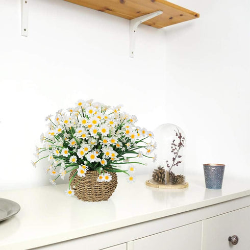 Artificial Daisies Flowers Outdoor UV Resistant 4 Bundles Fake Foliage Greenery Faux Plants Shrubs Plastic Bushes for Window Box Hanging Planter F...