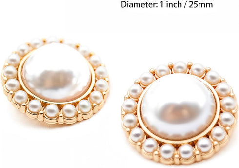 1" Artificial Pearl Golden Metal Sewing Shank Buttons 10 PCS...