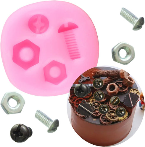Hand Tools Silicone Mold Construction Tools Fondant Molds Screw Nut Candy Molds For Cake Decorating Cupcake Topper Chocolate Gum Paste Polymer Cla...