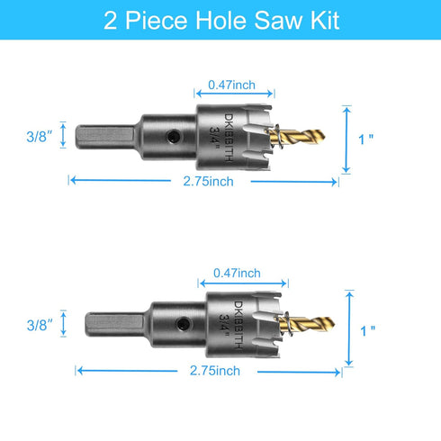 TCT Hole Saw Set, 2-Pack of 3/4" (19mm) Heavy Duty Tungsten Carbide Tipped Hole Cutters for Stainless Steel Mild Steel Copper Iron Brass Plastic a...