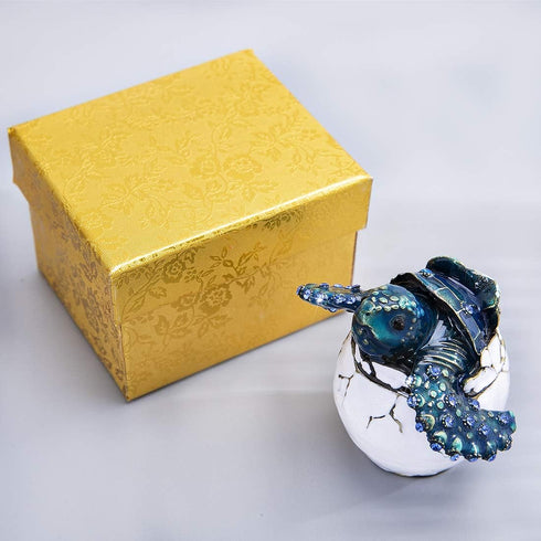 YU FENG Hatching Turtle Trinket Box Hinged Crystals Bejeweled Enameled Vintage Animal Jewelry Ring Holder Box Collectible...