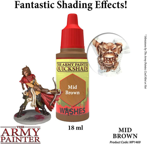 The Army Painter Mid Brown Quickshade Wash - Non-Toxic Lightly Pigmented Water Based Wash Paint for Tabletop Roleplaying, Boardgames, and Wargames...