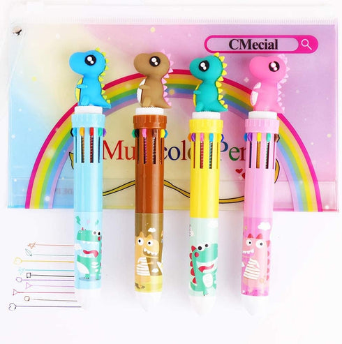 Writing Instrument Set, Dinosaur Pen Set of 4 with Case, Multicolor Ballpoint Pens for Kids and Adults...
