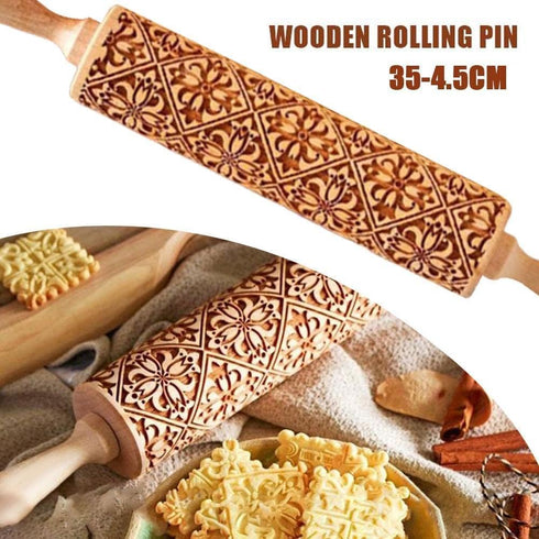 Rolling Pin for Baking, with Cookie Mold & Cutter, Embossing Rolling Pin, Engraved Decor Tools for Kitchen Creative Baking, Great Gifts...