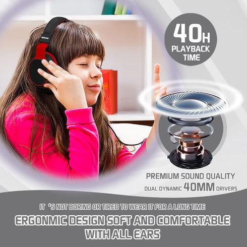 Headphones Kids Bluetooth Wireless Volume Limited 85/110dB Over On Ear Foldable Noise Protection Headset/Wired Inline Cable AUX 3.5mm Mic for Chil...