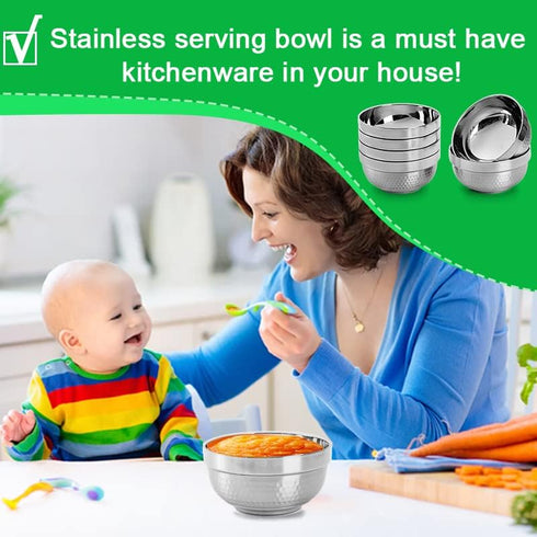 ZENFUN 6 Pack 304(18/8) Stainless Steel Bowls 5 Inch Snack Bowls, 17 Oz Soup Bowls Lightweight Salad Bowls Double-walled Insulated Bowls for Rice,...