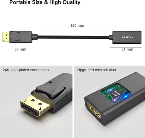 BENFEI 4K DisplayPort to HDMI Adapter 2 Pack, Uni-Directional DP 1.2 Computer to HDMI 1.4 Screen Gold-Plated DP Display Port to HDMI Adapter (Male...