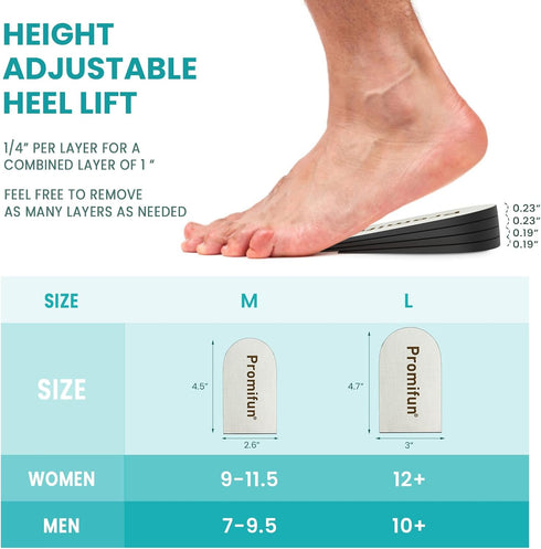 2-Pair Set Heel Lifts Heel Pain Relief - Promifun 4 Layer Adjustable Orthopedic Shoe Inserts for Achilles Tendonitis, Plantar Fasciitis, Heel Spur...