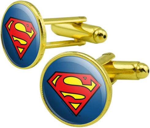 GRAPHICS & MORE Superman Classic S Shield Logo Round Cufflink Set Gold Color...