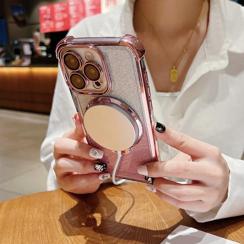 aowner for iPhone 13 Pro Max Glitter Case, Compatible with MagSafe, 120°Invisible Kickstand & Magnetic Ring Holder, Military Grade Shockproof Bump...