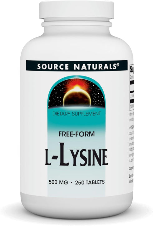 Source Naturals L-Lysine 500 mg Free Form - Amino Acid Supplement Supports Energy Formation & Collagen - 250 Tablets...
