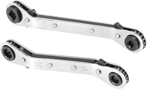 4 PCS HVAC Service Wrench Tools, Ratcheting Curved Wrench with Hex Bit Adapter, Refrigeration Service Wrench Set for Equipment Repair, 3/8" to 1/4...