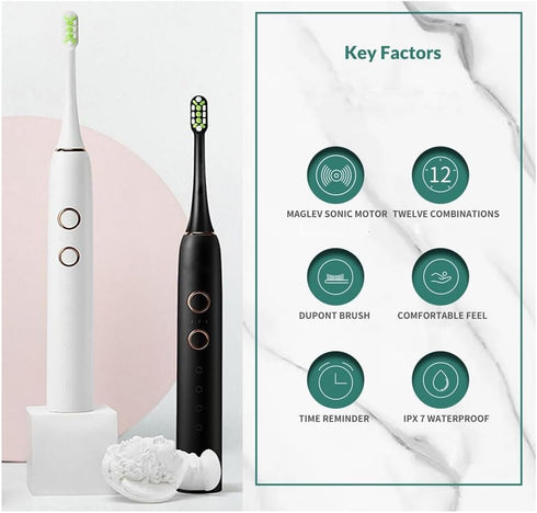 Sonic Electric Toothbrush with 4 Brush Heads,IPX7 Waterproof 4 Modes Electric Power Toothbrush for Adults,3 Intensity Levels,Sonicare Toothbrush w...