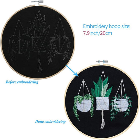 KISSBUTY Full Range of Embroidery Starter Kit with Pattern, Cross Stitch Kit Including Stamped Embroidery Fabric with Pattern, Bamboo Embroidery H...