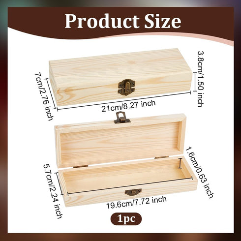 OLYCRAFT Plain Unfinished Wood Box Jewelry Box Unfinished Wooden Artist Tool And Brush Storage Box Wood Pencil box Small Case with Locking Clasp f...