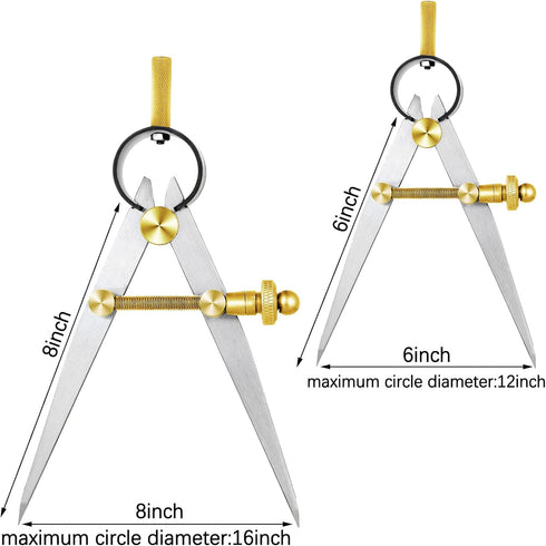Weewooday 2 Pieces Adjustable Lockable Divider Leather Compass 6 Inch and 8 Inch Leather Compass Creaser Drafting Compass Tool for Woodworking, Me...