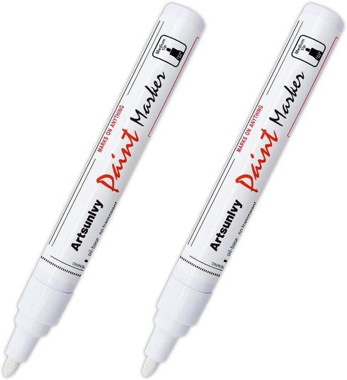 White Paint Pens marking pens Permanent Markers - 2 Pack Oil Based Waterproof Markers for Tire, Rubber,Wood, Rocks, Metal, Canvas,Plastic, Dark Su...