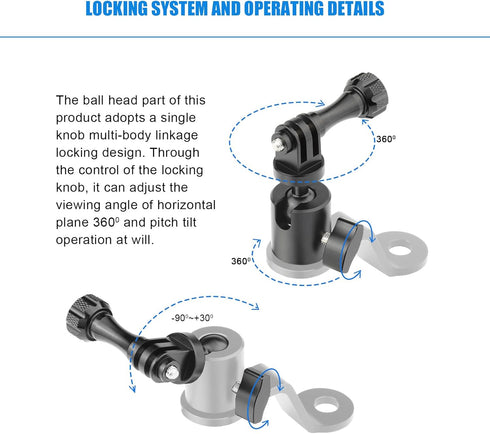 Motorcycle Rearview Mirror Mount for Gopro Motorcycle Aluminum Bracket Holder (360 Degree Rotation & 10mm Hole) Compatible with GoPro Hero 8/9/10/...
