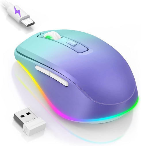 Wireless Mouse Jiggler - LED Wireless Mice with Build-in Mouse Jiggler Mover, Rechargeable Moving Mouse for Computer with Undetectable Random Move...