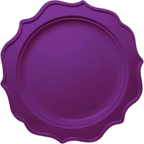 Tiger Chef 96-Pack Fuchsia and Purple Color Round Scalloped Rim Disposable Plastic Plate Set for 48 Guests Includes 48 10-Inch Dinner Plates, 48 8...