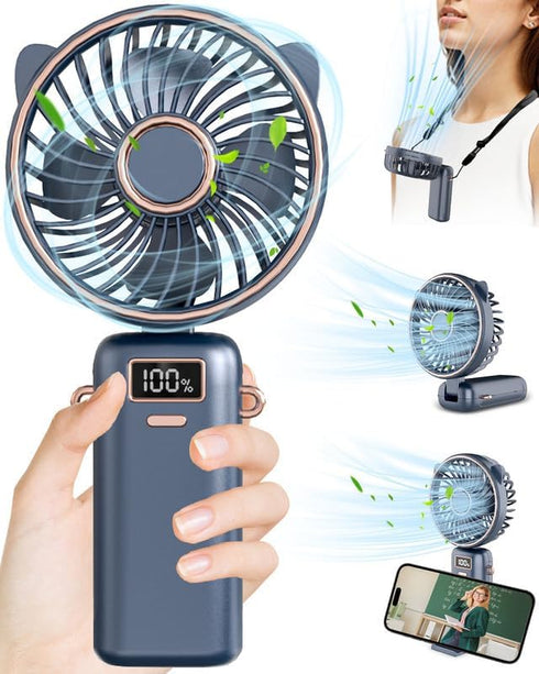 Mini Fan,Small Hand Fan with Pedestal,USB Battery Powered Eyelash Folding Lanyard Silent Cordless Fan,Handheld/Neck/Desk 3 in 1 Personal Fan,Porta...