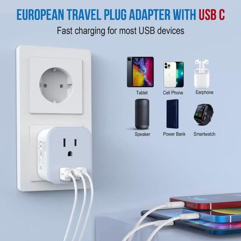 2 Pack European Travel Plug Adapter, LANUEE Italy Power Adapter with USB C Port, 2 in 1 Type C/L Foldable EU Outlet Adapter,Travel Accessories to ...