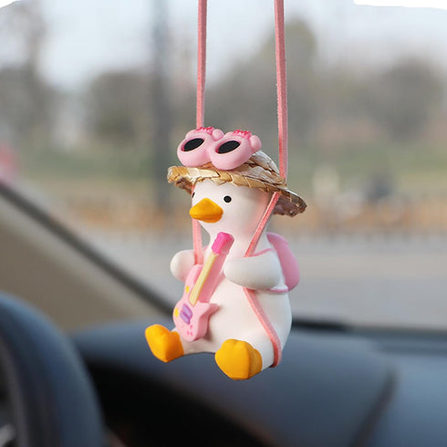 Rear View Mirror Hanging Accessories of Swinging Duck Cool Swinging Duck Car Hanging Ornament Pendant Interior Rearview Mirror Decoration (White-P...