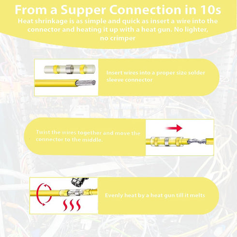100 PCS Yellow Heat Shrink Butt Connectors,12-10 AWG, Self Soldering Butt Connector, Waterproof Solder Seal Wire Connectors, Butt Splice Wire Term...