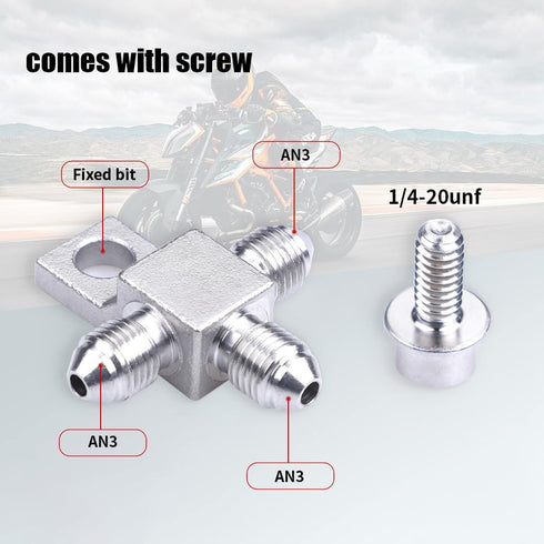 Stainless Steel AN3-3AN Male Brake Hose End Tee Block with screw 1/4-20 unf Titanium Color...