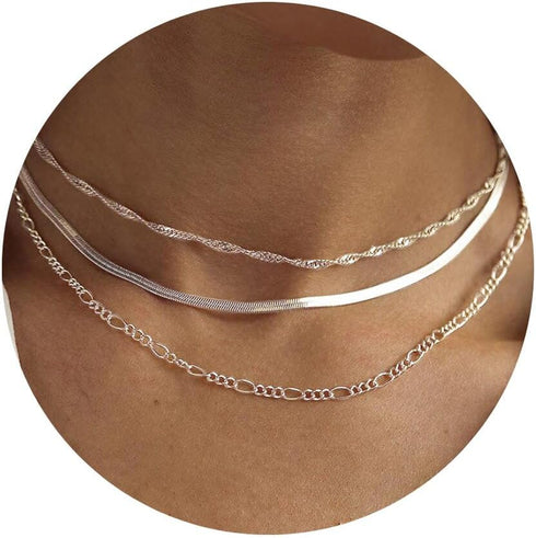 3PCS 18K Gold Plated Layered Necklaces for Women, Bead Coin Bar Pendant Necklace Set- Chain, Choker & Layered Snake Necklaces -Dainty Gold/Silver ...
