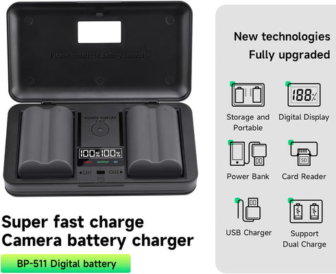 BP-511 Battery Charger with USB Dual LCD for Canon EOS 40D 300D 5D 20D 30D 50D 10D D60 G6 Camera Batteries?Battery Not Included?...