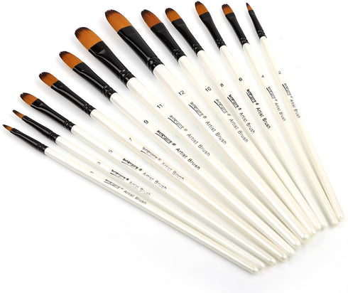 Dainayw 12 PCS Filbert Paint Brushes Set, Artist Brush for Acrylic Oil Watercolor Gouache Artist Professional Painting Kits with Synthetic Nylon T...