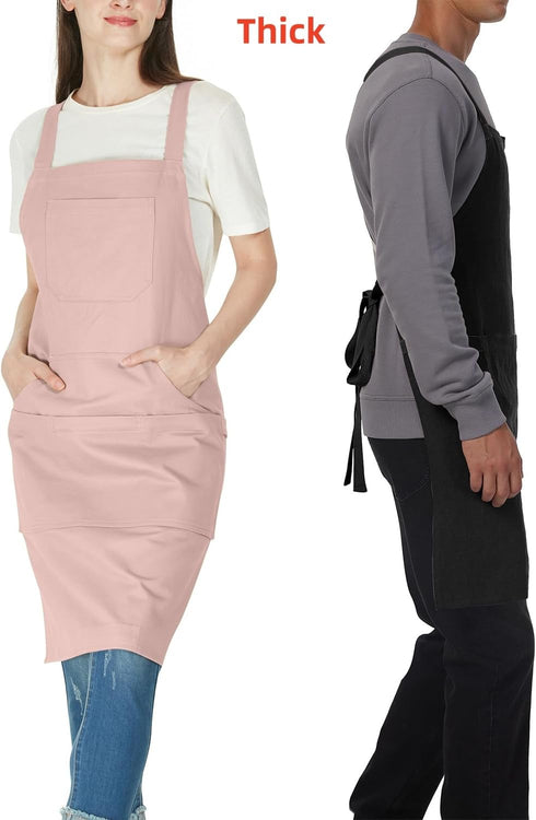 Medium Thick 100% Cotton Canvas, Kitchen Artist Apron for Chef, BBQ & Grill, 6 Deep Pockets with 1 Zipper Pocket, M-XXL, 27"X31"...