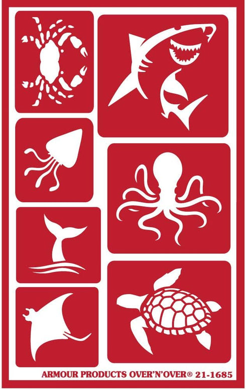 3 Armour Etch Over N Over Reusable Glass Etching Stencils Set | Wild Life Animals, Sea Creatures, Birds Theme...
