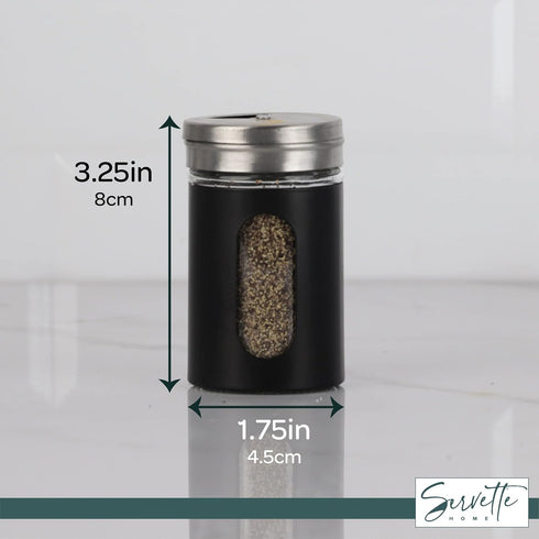 Black Salt Pepper Shakers Retro Spice Jars Glass - Set of 2...