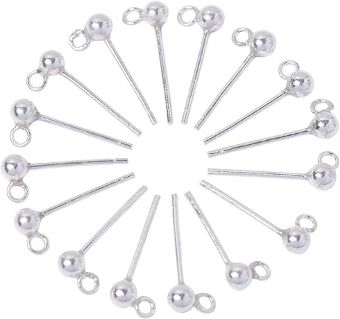 DanLingJewelry 10pairs 925 Sterling Silver Ball Post Ear Studs 14mm with 3mm Loop Earring Making Findings Components...