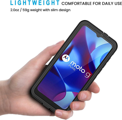 Lanhiem for Moto G Pure Case, IP68 Waterproof Dustproof with Built-in Screen Protector, Rugged Full Body Shockproof Phone Cover for Motorola G Pur...