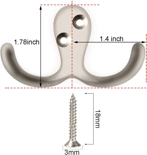 IBosins 8 Pack Heavy Duty Double Prong Coat Hooks Wall Mounted with 16 Screws Retro Double Hooks Utility Hooks for Coat, Scarf, Bag, Towel, Key, C...