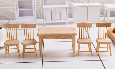 Z MAYABBO Wooden Dollhouse Furniture of Table & Chair, Miniature Dollhouse Accessories of Dining Room Accessory - 1/12 Scale...