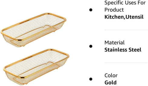 Kitchen Drawer Organizer, BuyGo Stainless Steel Storage Container Gold Metal Cabinet Storage Basket for Holding Silverware Kitchen Utensil, Pack o...