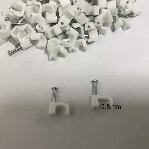 200 PCS 6mm Flat Ethernet Cable Wire Clips Single Coaxial Cable Clamps with Nail for Ethernet Cable Management...