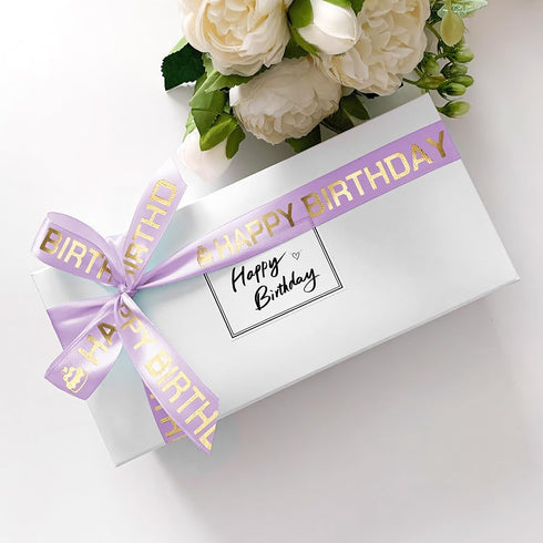 Purple Ribbon Happy Birthday Ribbon for Flower Bouquet 1 Inch 25 Yards Black Ribbon for Cakes Birthday Banner for Flower Bouquet Ribbon...