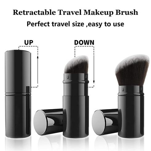 Falliny Retractable Makeup Brush, Angled Kabuki Powder Foundation Sunscreen Makeup Brush, Travel Face Blush Brush with Cover for Blush, Bronzer, B...