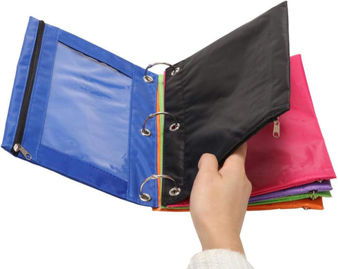 Zippered Binder Fabric Pencil Pouch 3 Rings with Clear Window for School Classroom Organizers 8 pack (multicolor)...