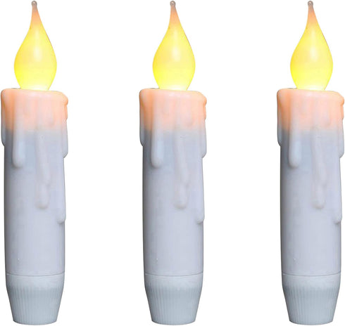 CVHOMEDECO. Flickering Taper Candles LED Drip Flameless Candles, Battery Operated with Timer, White, 4-3/4 Inch, Set of 3...