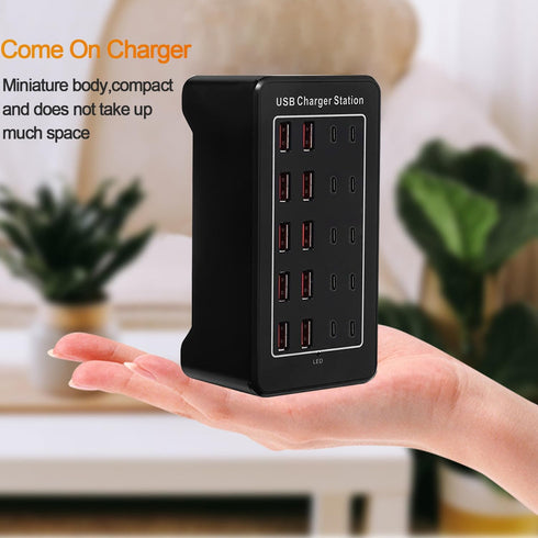 USB C Charger Block 100W USB C Charging Station, 20Port (20A) Multiple Charging Hub Desktop 10 Port USB Charger Compatible for Apple iPhone, iPad,...