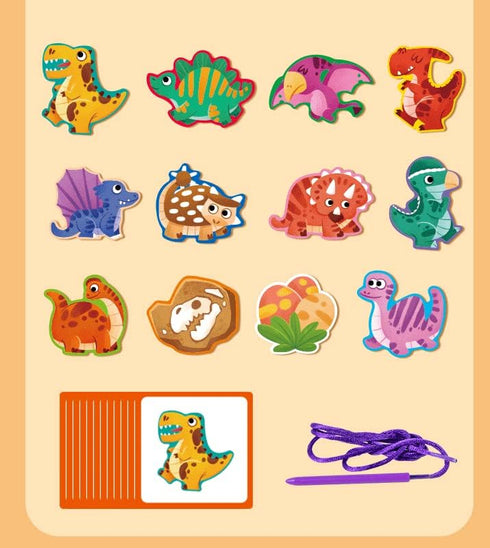 JAQI Montessori Educational Wooden Threading Stringing Toys Dinosaurs Traffic Space Insects Animals Fruits Lacing Beads Preschool Learning Toys fo...