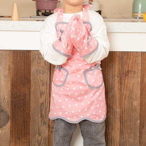 NEOVIVA Kids Apron and Kids Oven Mitts Set for Play Kitchen, Cute Polka Dots Toddler Kitchen Linen Set for Christmas Gift...